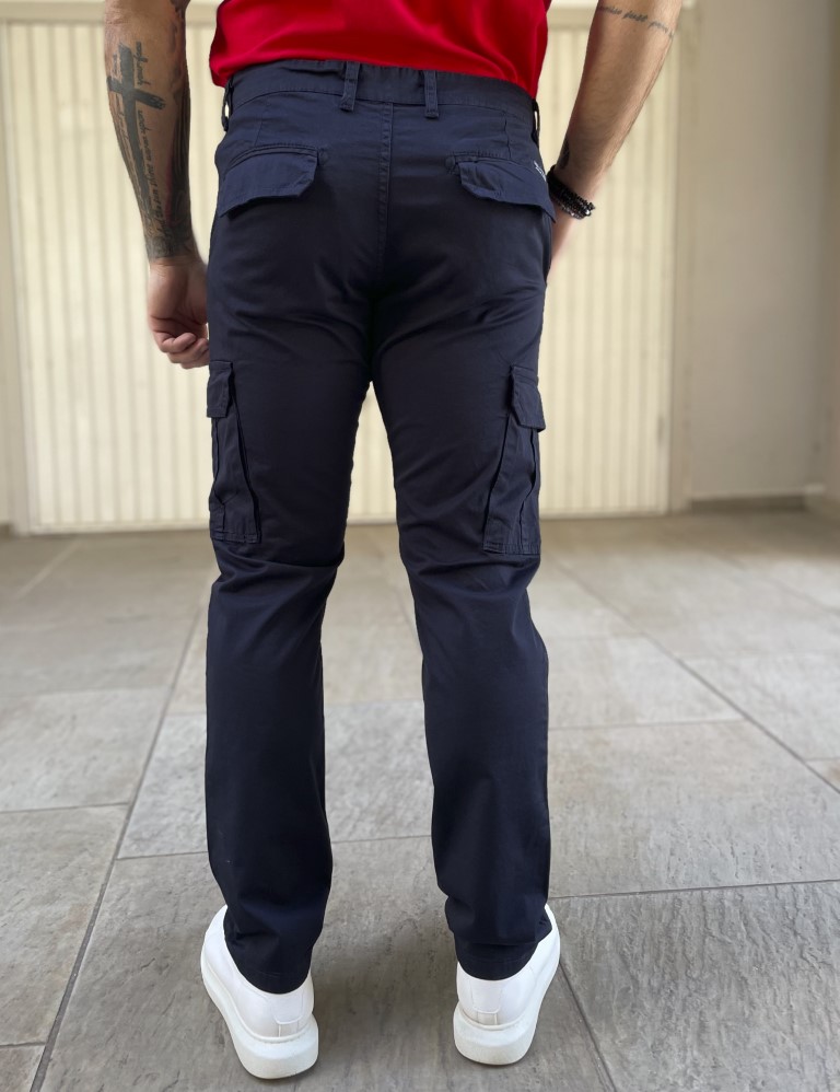 Ανδρικό cargo ίσιο μπλε υφασμάτινο παντελόνι BO1682N φωτογραφία